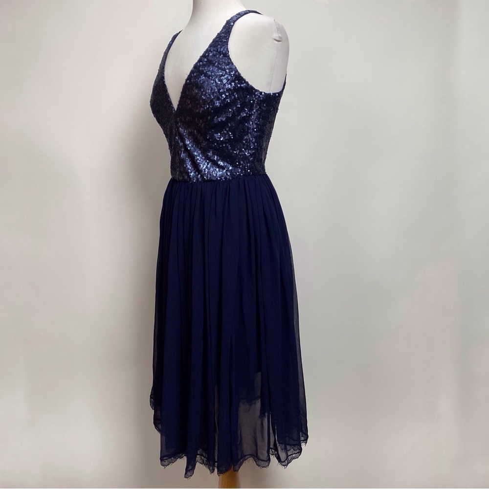 NWT DRESS the POPULATION Navy Blue Sequin Bodice TRACY Fit Flare Size Medium - Picture 4 of 16